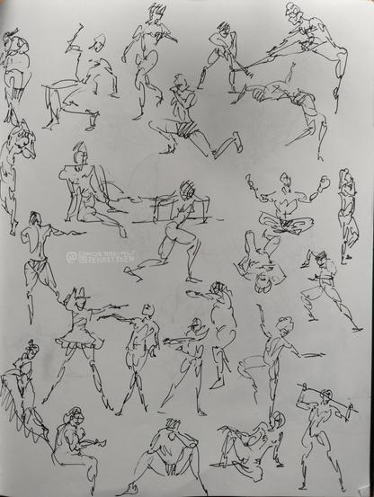 Black Fineliner on paper

Various sketches of people
