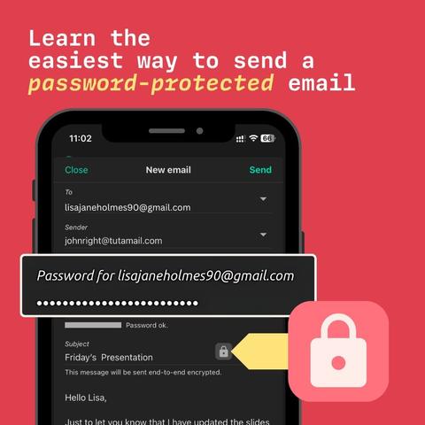 @pierostrada L'immagine mostra uno schermo di un telefono cellulare con un'app di posta elettronica. Sullo sfondo rosso, in bianco e giallo, c'è il testo "Learn the easiest way to send a password-protected email" (Impara il modo più facile per inviare un'email protetta da password). Sullo schermo del telefono, si vede una schermata di invio di un'email. L'indirizzo "To" è "lisaJaneHolmes90[@]gmail.com" e l'indirizzo "Sender" è "johnright[@]tutamail.com". Sotto l'indirizzo "To", c'è un campo per inserire una password, con un testo che dice "Password for lisaJaneHolmes90[@]gmail.com" e una serie di puntini di sospensione. Sotto il campo della password, c'è un messaggio con il soggetto "Friday's Presentation" e un testo che dice "This message will be sent end-to-end encrypted." (Questo messaggio sarà inviato in modo criptato end-to-end). In basso, c'è un messaggio iniziale che dice "Hello Lisa, Just to let you know that I have updated the slides." (Ciao Lisa, solo per dirti che ho aggiornato i fogli di presentazione). A destra dell'immagine, c'è un'icona di una serratura rossa con un'arrows che punta verso il campo della password.

Fornito da @altbot, generato localmente e privatamente utilizzando Ovis2-8B

🌱 Energia utilizzata: 0.330 Wh