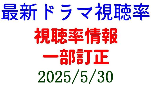 視聴率情報訂正☆視聴率速報☆2025年5月30日付
