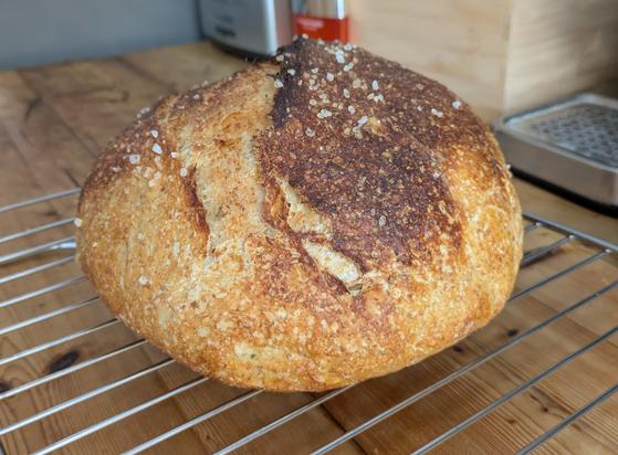 A homemade rosemary-and-seasalt sourdough loaf