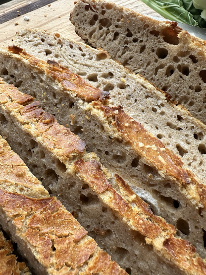 Photo of sliced sourdough ciabatta