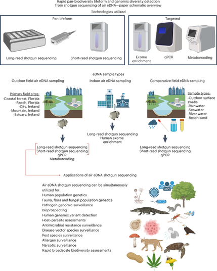 Shotgun sequencing of airborne eDNA achieves rapid assessment of whole biomes, population genetics and genomic variation