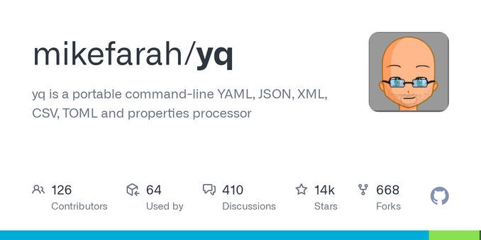 yq is a portable command-line YAML, JSON, XML, CSV, TOML  and properties processor - mikefarah/yq