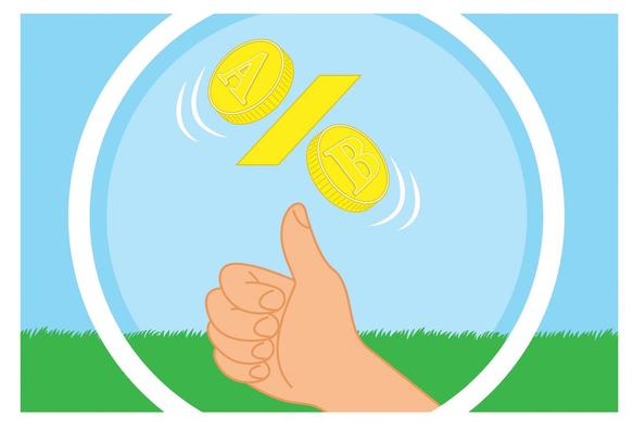 Illustration of a hand flipping a coin.