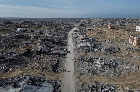 Aerial view of the destruction in Rafah on January 19, 2025, during the start of the ceasefire between Israel and Hamas. (Photo: Omar Ashtawy/APA Images)