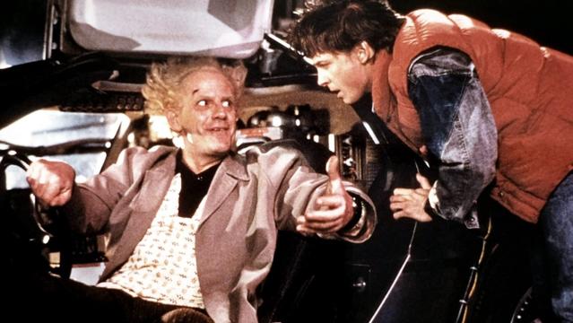 BACK TO THE FUTURE, from left, Christopher Lloyd, Michael J. Fox, 1985. ©Universal Pictures/courtesy Everett Collection