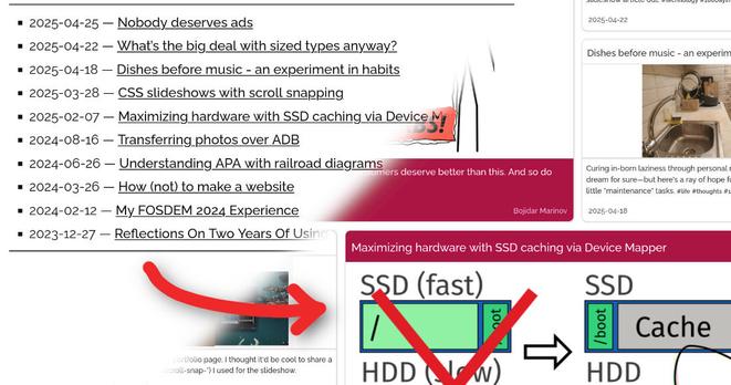 Left—old article listing. Right—new article list: snazzier, cooler, almost masonry-like!