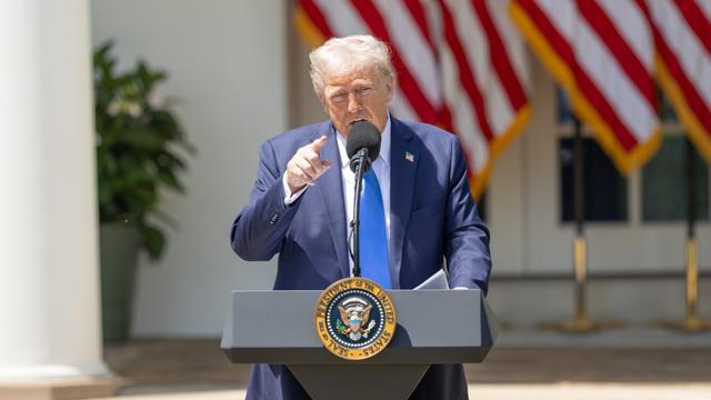 U.S. President Donald Trump speaks during a National Day of Prayer event at the White House in Washington, D.C., the United States, on May 1, 2025. Trump on Thursday nominated his national security advisor Mike Waltz as the next U.S. ambassador to the United Nations. (Photo by Hu Yousong/Xinhua via Getty Images)