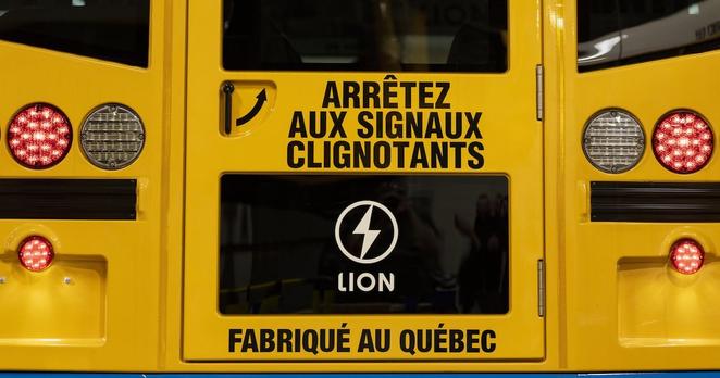 The rear door of the Lion C electric bus, manufactured in Quebec, is seen in the Lion Electric Company assembly plant in St-Jerome, Que., Monday, Aug. 21, 2023. THE CANADIAN PRESS/Christinne Muschi The rear door of the Lion C electric bus, manufactured in Quebec, is seen in the Lion Electric Company assembly plant in St-Jerome, Que., Monday, Aug. 21, 2023. THE CANADIAN PRESS/Christinne Muschi