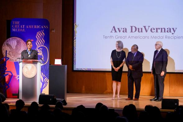 Ava DuVernay speaks in DC at the Great Americans Medal ceremony at the Smithsonian on May 8, 2025