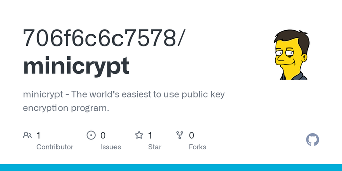 minicrypt - The world's easiest to use public key encryption program. - 706f6c6c7578/minicrypt
