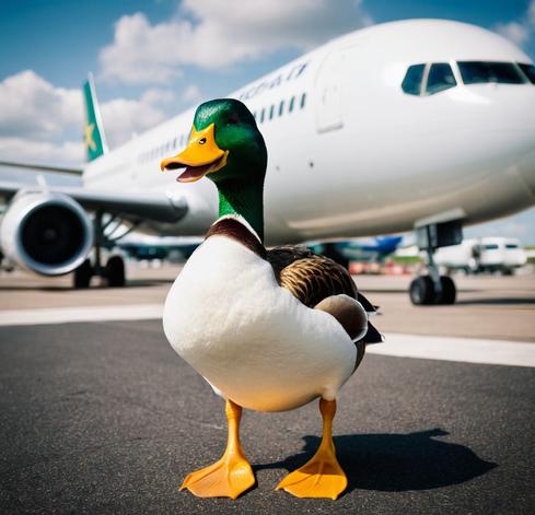 A duck at the airport.