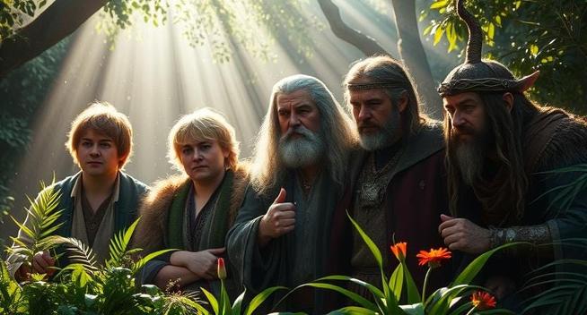 A drawing of a few members of the Fellowship of the Ring