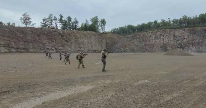 An image showing the military-style training in which four Quebecers, arrested for "ideologically motivated violent extremism," allegedly took part. (RCMP)