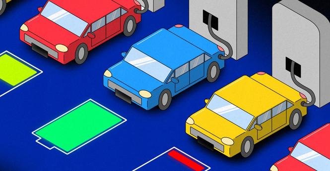 Illustration of electric vehicles charging