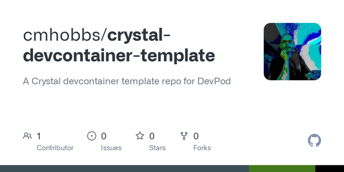 A Crystal devcontainer template repo for DevPod. Contribute to cmhobbs/crystal-devcontainer-template development by creating an account on GitHub.