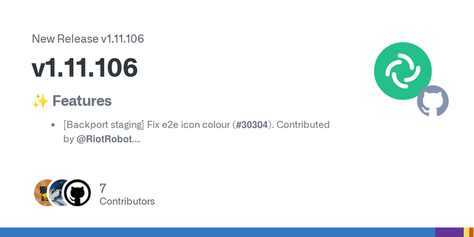 ✨ Features

[Backport staging] Fix e2e icon colour (#30304). Contributed by @RiotRobot.
Add support for module message hint allowDownloadingMedia (#30252). Contributed by @Half-Shot.
Update the mob...