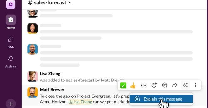 An image of Slack’s new AI message context feature.