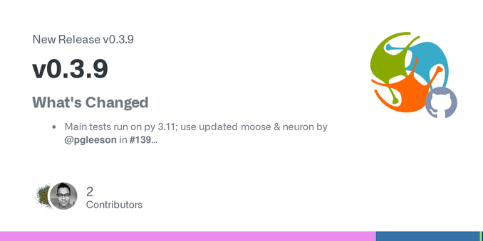 What's Changed

Main tests run on py 3.11; use updated moose & neuron by @pgleeson in #139
Feat: remove double error printing by @sanjayankur31 in #144
Feat: use jnml from pyneuroml by @sanjayankur...