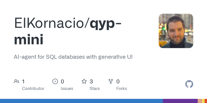 AI-agent for SQL databases with generative UI. Contribute to ElKornacio/qyp-mini development by creating an account on GitHub.