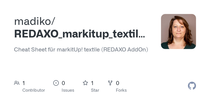 Cheat Sheet für markitUp! textile (REDAXO AddOn). Contribute to madiko/REDAXO_markitup_textile_docu development by creating an account on GitHub.