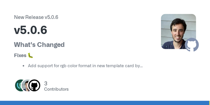 What's Changed
Fixes 🐛

Add support for rgb color format in new template card by @piitaya in #1774

Translations 🌍

Translations update from Hosted Weblate by @weblate in #1779
Translations update ...