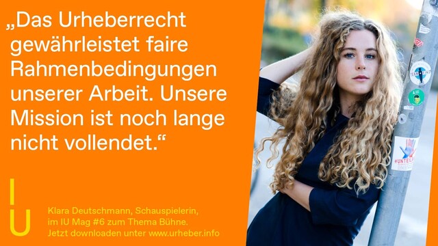 â€žDas #Urheberrecht gewÃ¤hrleistet faire Rahmenbedingungen unserer Arbeit. Unsere
#Mission ist noch lange nicht vollendet.â€œ Klara Deutschmann, #Schauspielerin @BFFSNews #BÃ¼hne. 