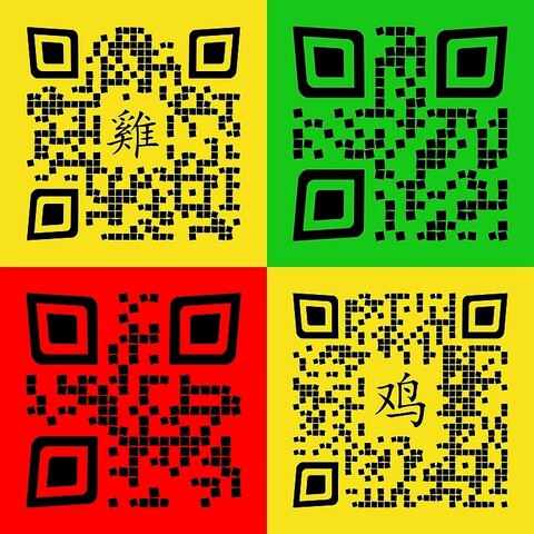 DESCRIPTION :
Satirical pop art made of yellow, red and green QR codes with Chinese ideograms. 

Keywords: 
Calligraphy, Humour, Humor, Satire, Joke, Fun ;)