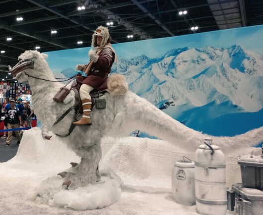 A tauntaun and rider on display at London Comic Con