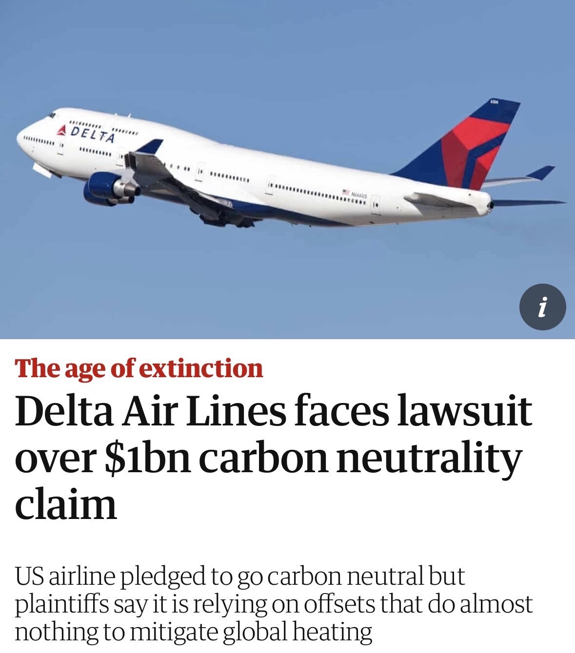 Delta Air Lines faces lawsuit over $1bn carbon neutrality claim, Carbon  offsetting