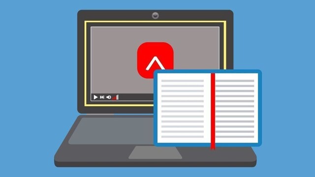 Illustration of notebook and of laptop with Editors Canada logo on its screen