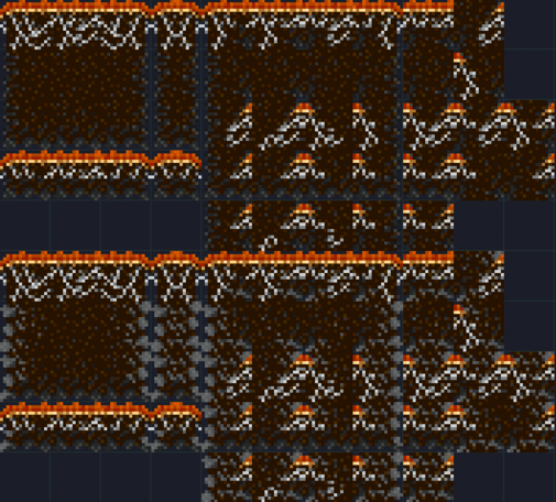 screenshot of two platformer tile sets in the program Tilesetter. Both sets are variations of mushrooms in dirt