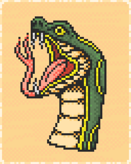 pixel art of a green snake head with its tongue out