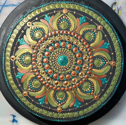 Mandala Dotting using acrylic paint and dotting tools. 
