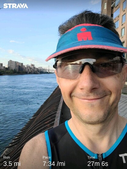Selfie at the end of the run part. The East River is on the  left side and the Queensboro bridge in the distance 