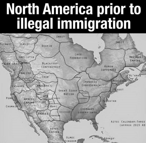 North America prior to illegal immigration
Image of a map showing indigenous tribes and their origin.