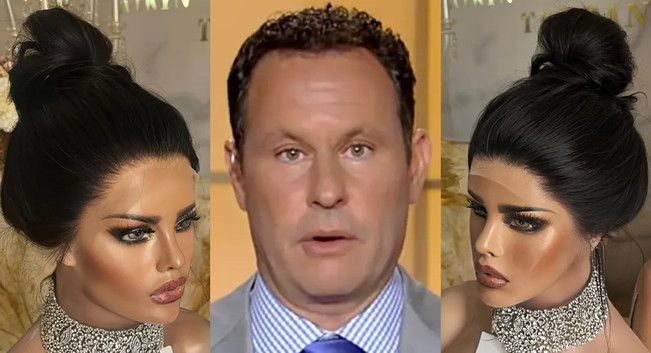 Brain-dead Brian Kilmeade flanked by twin Temu lace-front brunettes