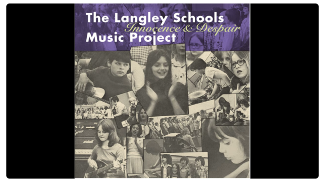 Album cover of "The Langley Schools Music Project: Innocence & Despair," with a collage of black and white photos of Langley, B.C., schoolchildren playing various instruments and singing