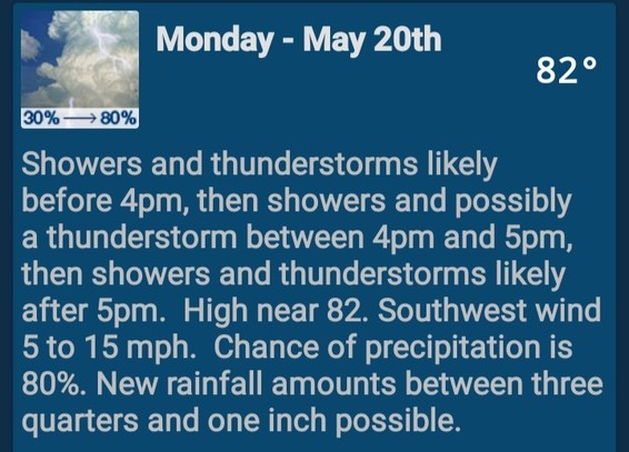 NOAA forcast with thunderstorms.