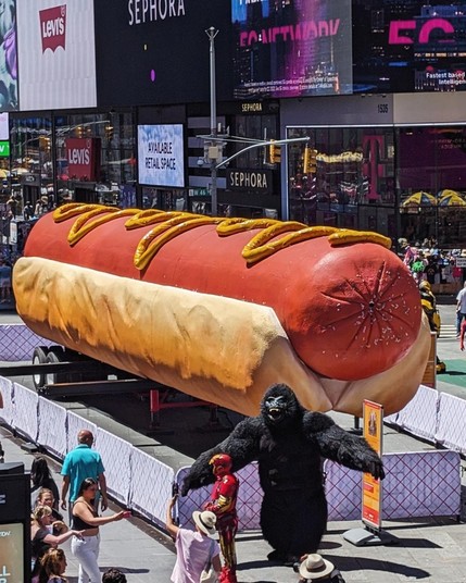 Giant hotdog installation in Times Square