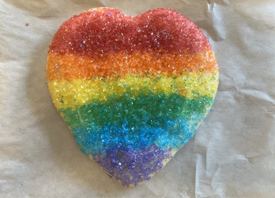 A heart-shaped pride rainbow sugar cookie from Peet's on Lincoln Avenue in San Jose