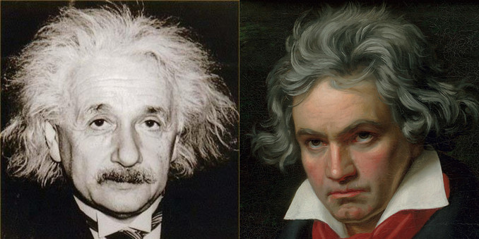 Albert Einstein with his crazy-genius hair, Ludwig van Beethoven with his crazy-genius hair 