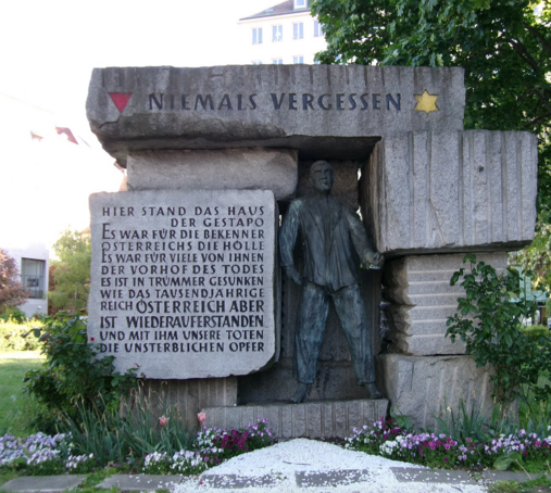 Massive blocks of stone tightly surround a man, barefoot, wearing what look like pajamas. The man has perhaps been awakened in the middle of the night by Gestapo. There’s a stone sign written in German (I think, not sure). I find this memorial touching, as it portrays, very simply, a human caught in a situation in which he’s doomed and cannot escape.
