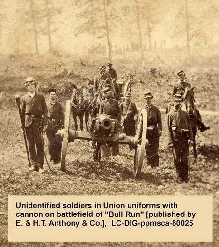 Unidentified soldiers in Union uniforms with cannon on battlefield of 