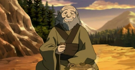 Uncle Iroh from Avatar, drinking tea and smiling.