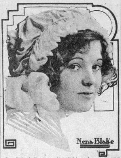 Nena Blake, a white woman with dark hair, wearing a ruffled bonnet