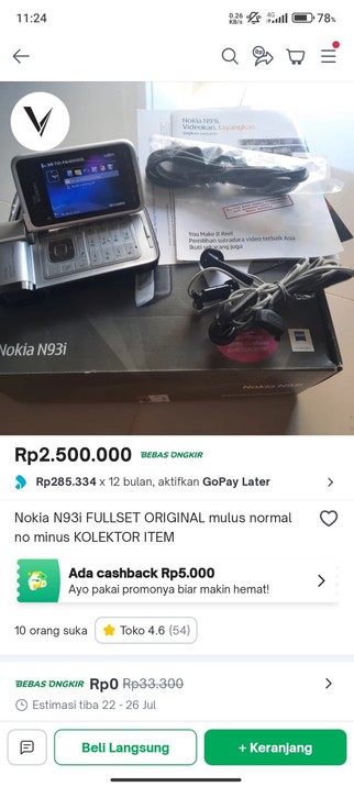 Item on Tokopedia: Nokia N93i FULLSET ORIGINAL, harga Rp2.500.000