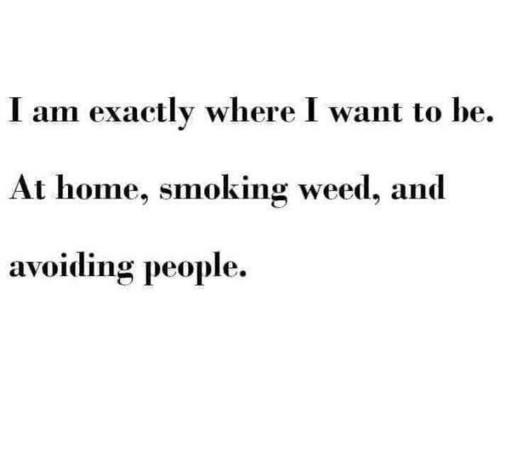 I am exactly where I want to be. At home, smoking weed, and avoiding people. 