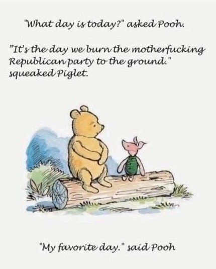 Cartoon featuring Pooh and Piglet sitting on a log with text: 