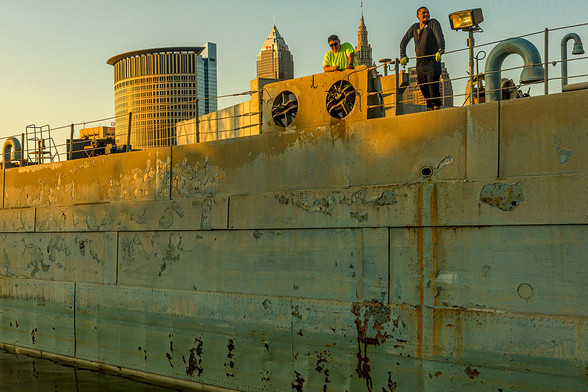 The ship and crew of  'St. Mary’s Challenger' on the Cuyahoga river, Cleveland OH

